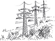 Strommasten im Lautertal, Zeichnung